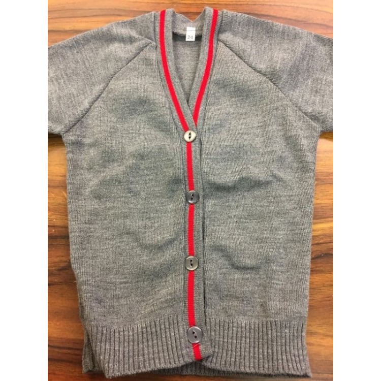 St Edwards Grey Girl's Cardigan with Red Piping 